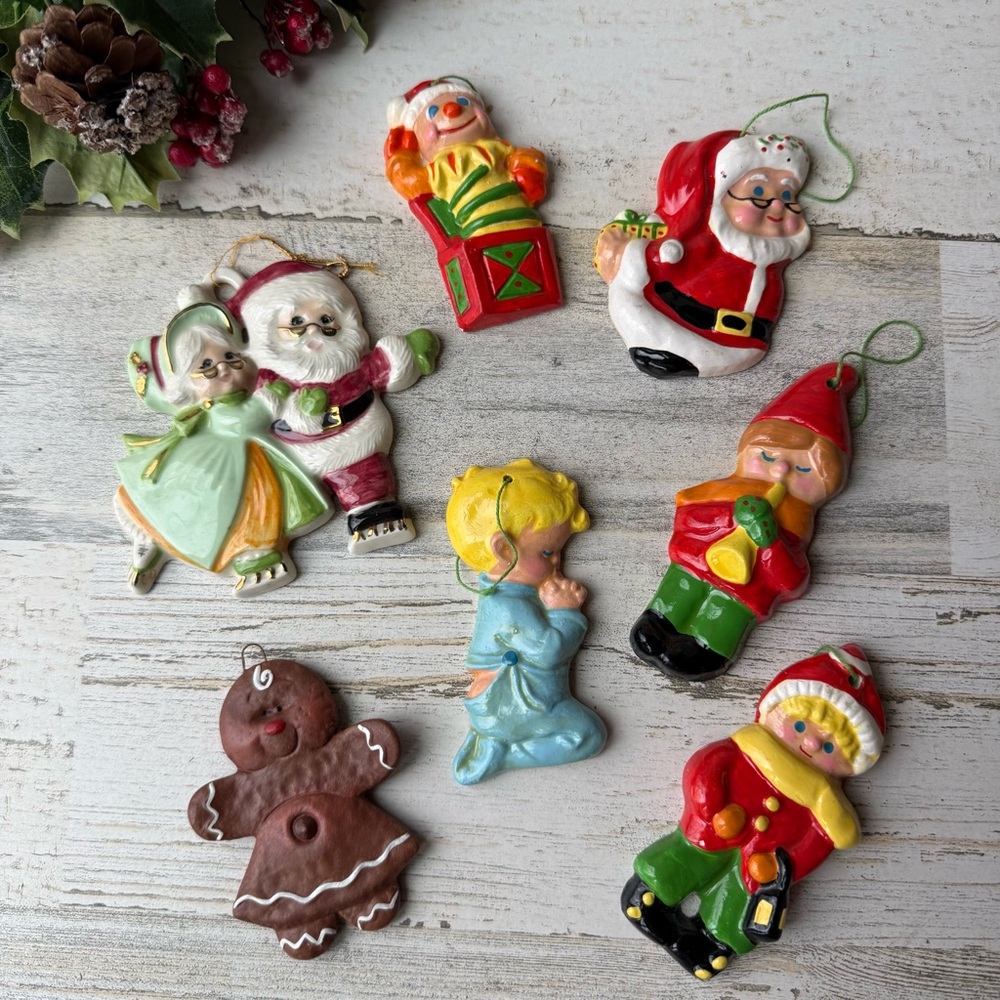 Vintage Handpainted Ceramic Christmas Tree Ornaments (Includes 7 Ornaments)